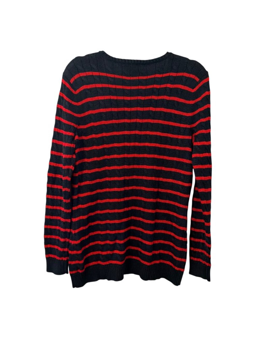 Lauren Ralph Lauren Black & Red Striped V-Neck Sweater XL Cotton Viscose Blend - Picture 9 of 12